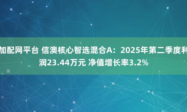 加配网平台 信澳核心智选混合A：2025年第二季度利润23.44万元 净值增长率3.2%