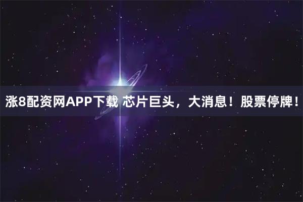 涨8配资网APP下载 芯片巨头，大消息！股票停牌！
