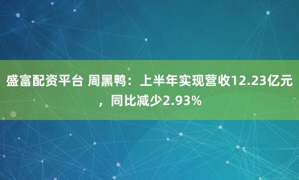 盛富配资平台 周黑鸭：上半年实现营收12.23亿元，同比减少2.93%